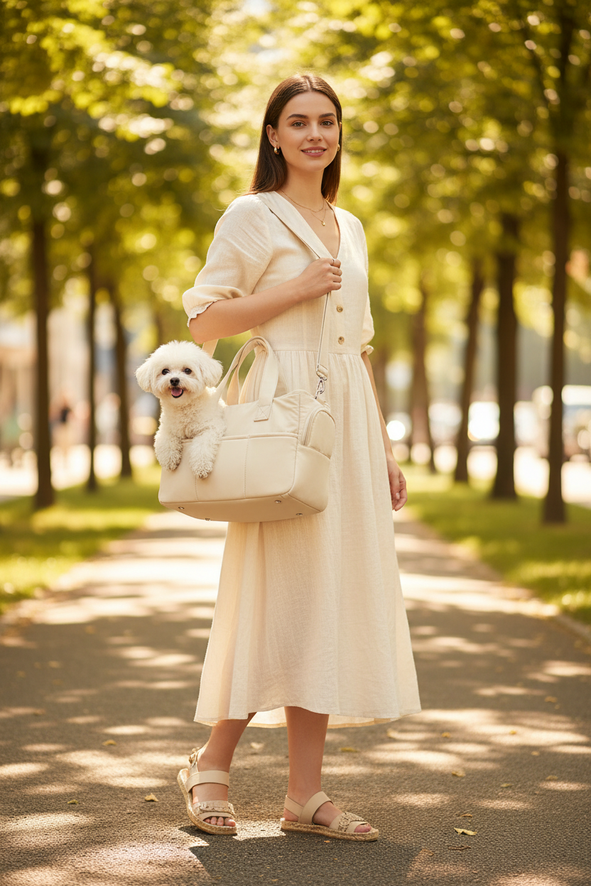 The Daily Paw Insulated Pet Carrier — Cozy Linen Shoulder Bag for Small Dogs & Cats