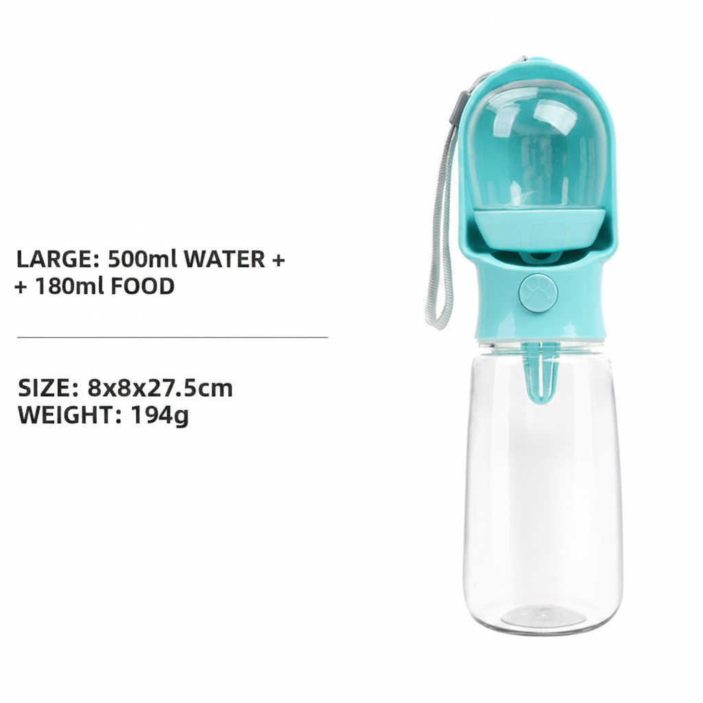 2-in-1 Dog Travel Water & Food Bottle – Portable Leak-Proof Dispenser for Walks & Hikes