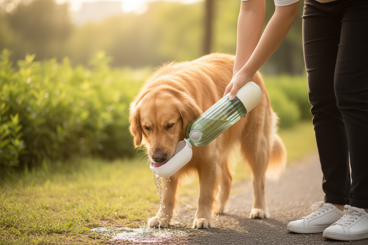 2-in-1 Portable Pet Water Bottle – Travel Drinking Cup with Detachable Food Bowl for Dogs
