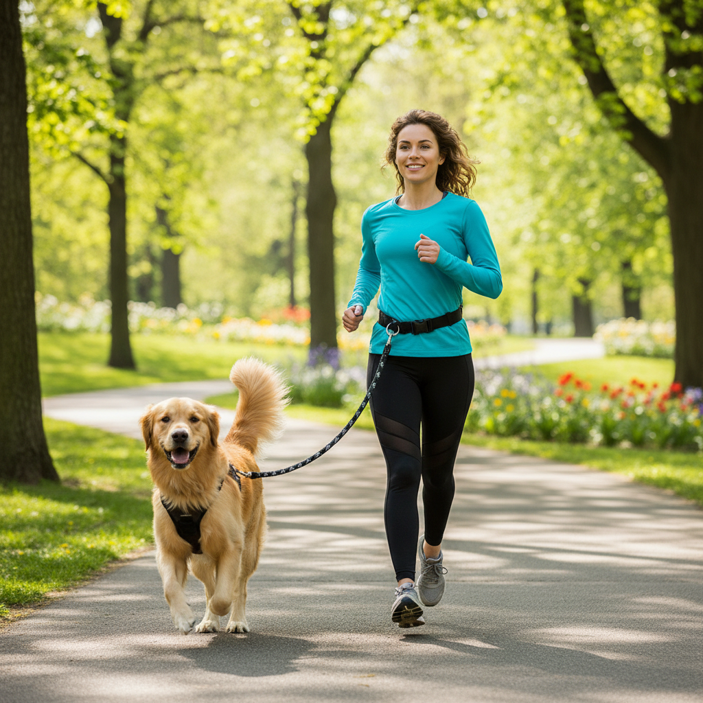 Hands-Free Dog Running Leash with Waist Belt – Retractable Leash for Jogging & Hiking