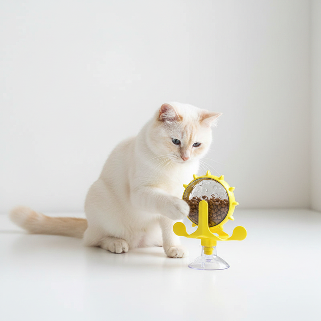 Cat Slow Feeder & Interactive Toy Combo – Windmill Tumbler for Mental Stimulation