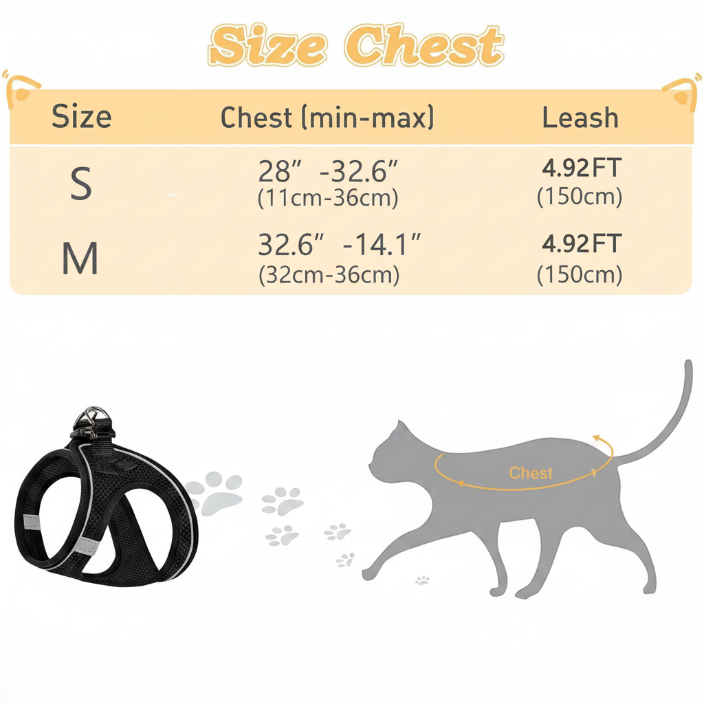 Breathable Cat & Small Dog Harness – Escape-Proof Vest in 11 Colors