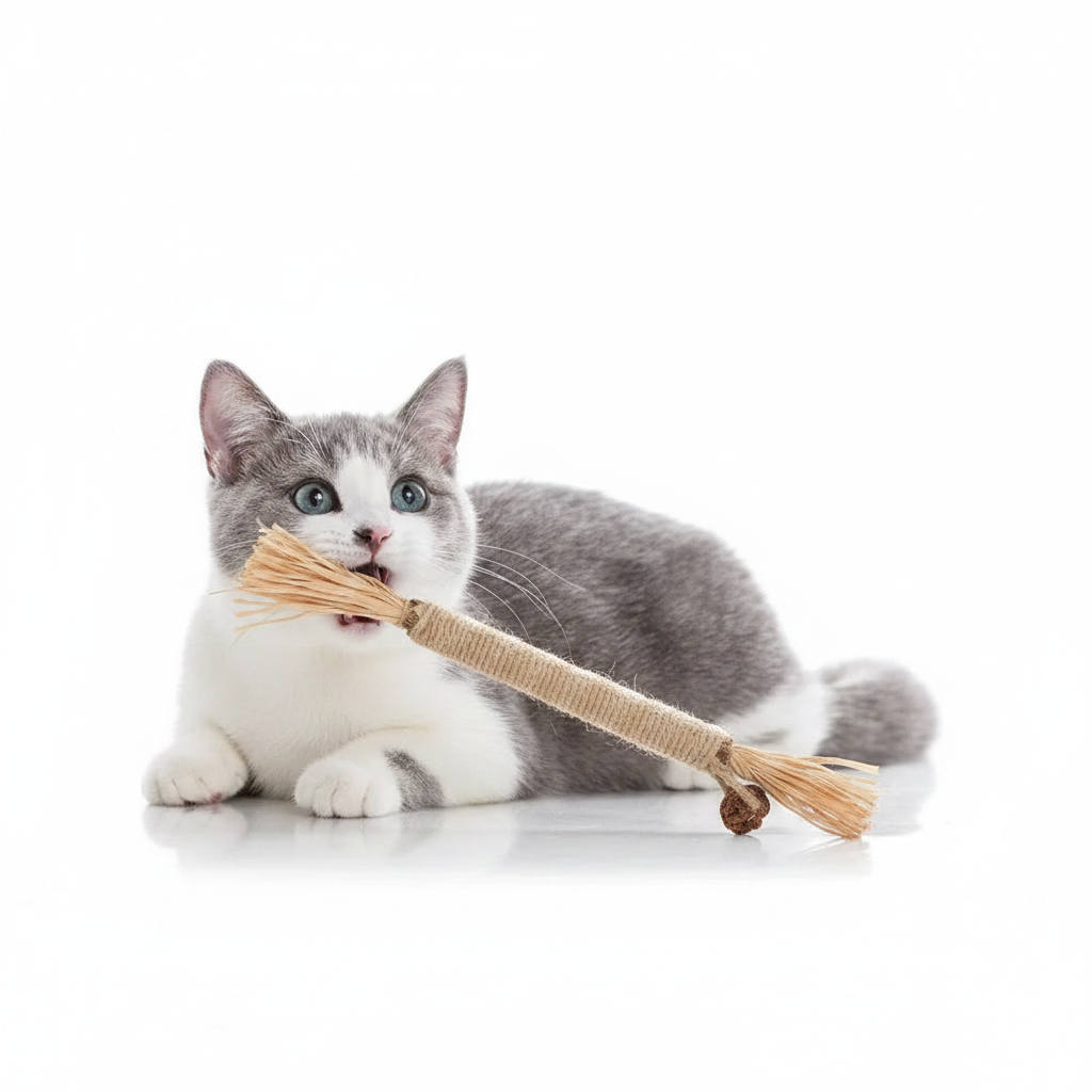 Natural Catnip Cat Chew Toy – Cotton Rope & Wood for Aggressive Chewers